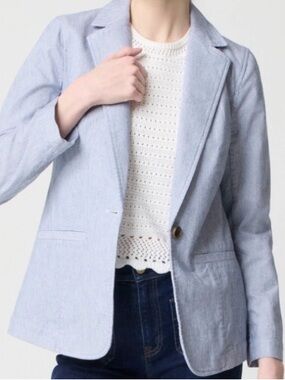 J. Crew Sz6 Light Blue and White Striped Cotton Single-Button Women’s Blazer